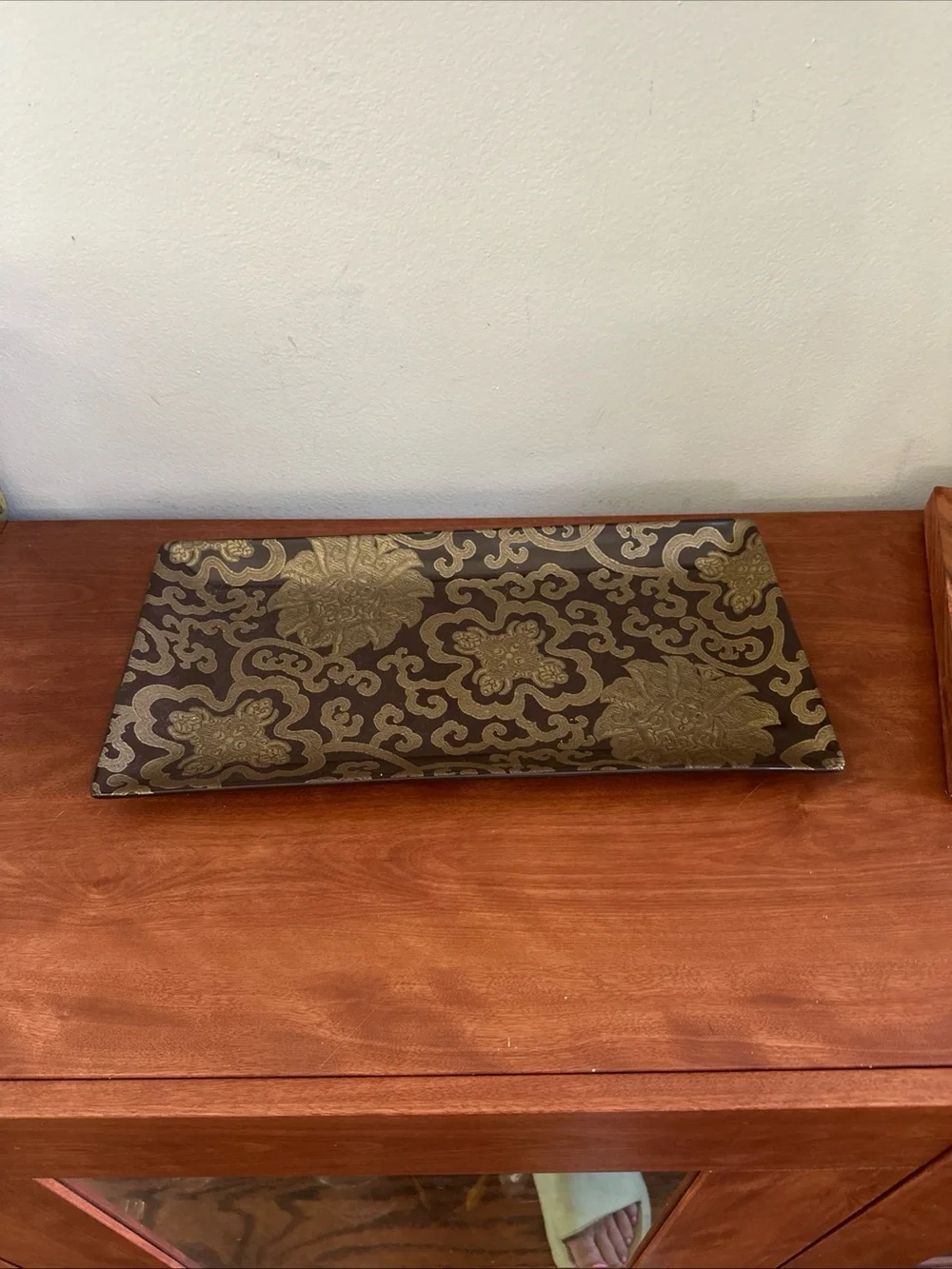 PotteryBarn Floral Scroll ceramic platter- Brown and Gold VNTGE RARE